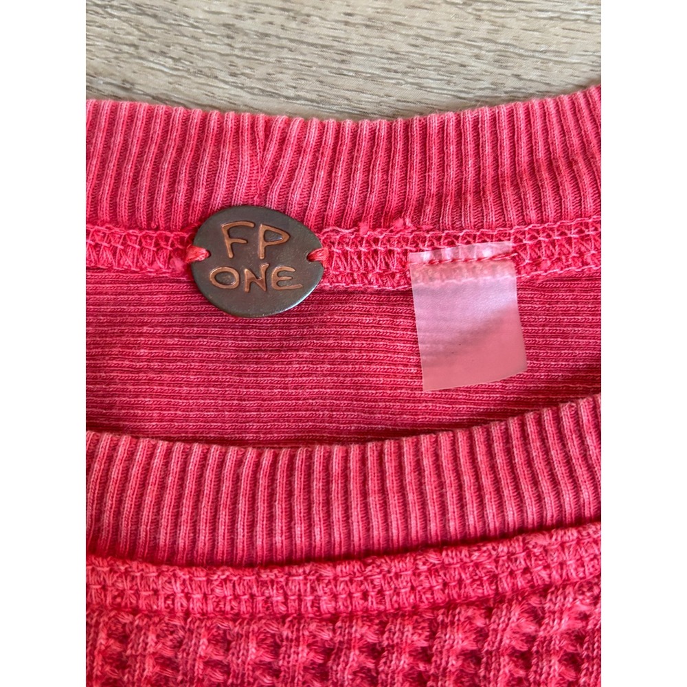 Free People FP One Rich Red Waffle Knit Thermal Mixed Media Top Long Sleeve XL - Picture 6 of 11